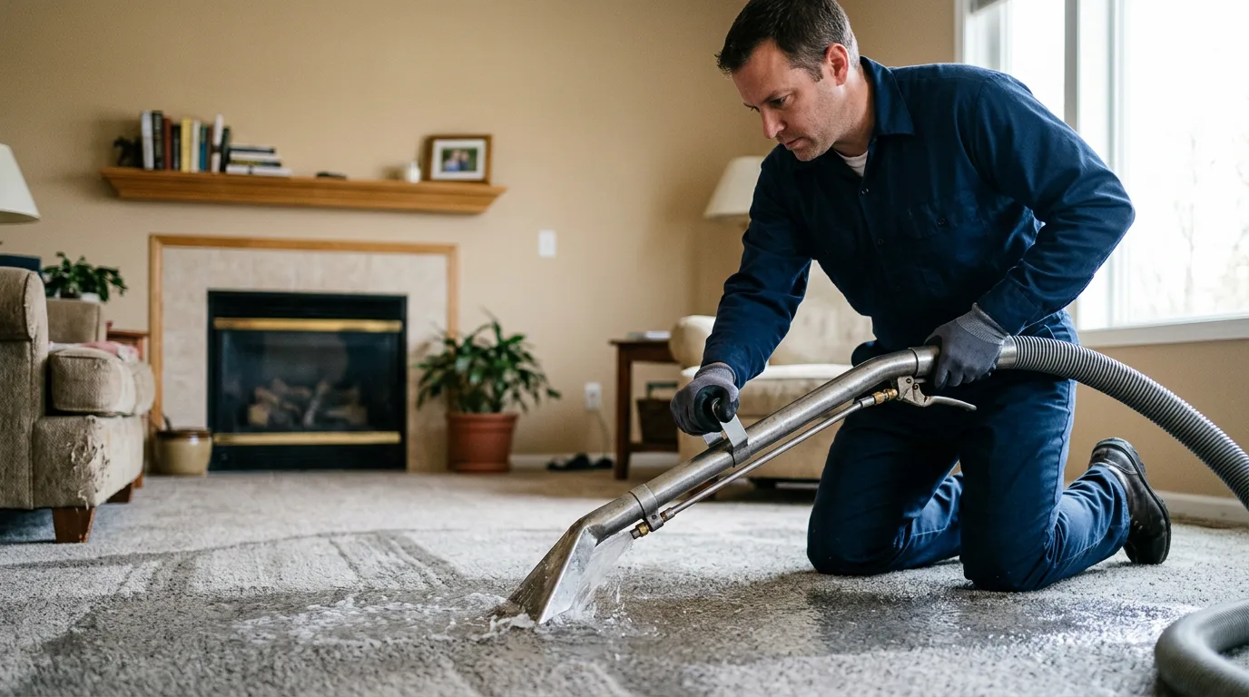 Water damage restoration technician working near Waukesha, WI